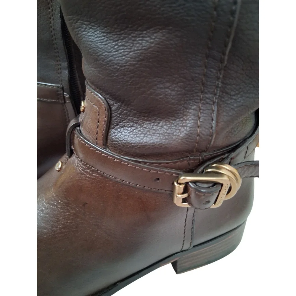 Tory Burch Brown Leather Riding Equestrian Buckle Knee High Boots Women's Size 7